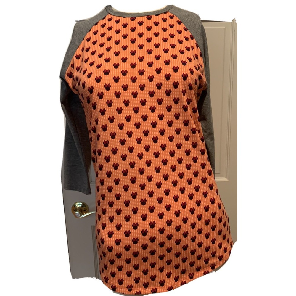 Lularoe Randy Shirt pullover 3/4  Disney Orange Gray Minnie Mouse size XS